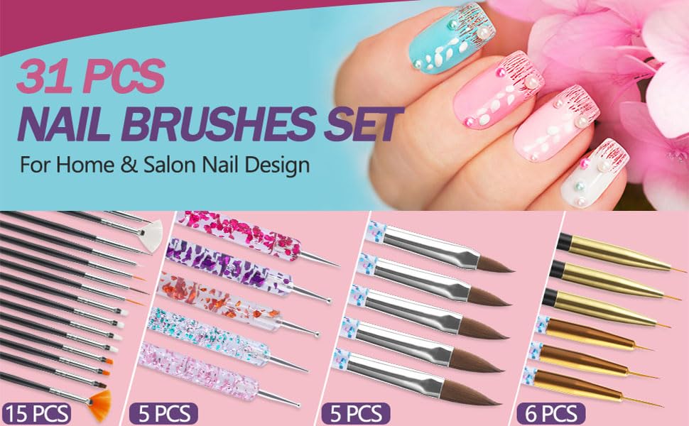 Artdone 35pcs Nail Art Pens brushes,Nail Art Tool Set,Nail Dotting Tools,Nail Dust Brush,Striping Nail Art Brushes for Long Lines,Nail Drawing Pen For Nail Design