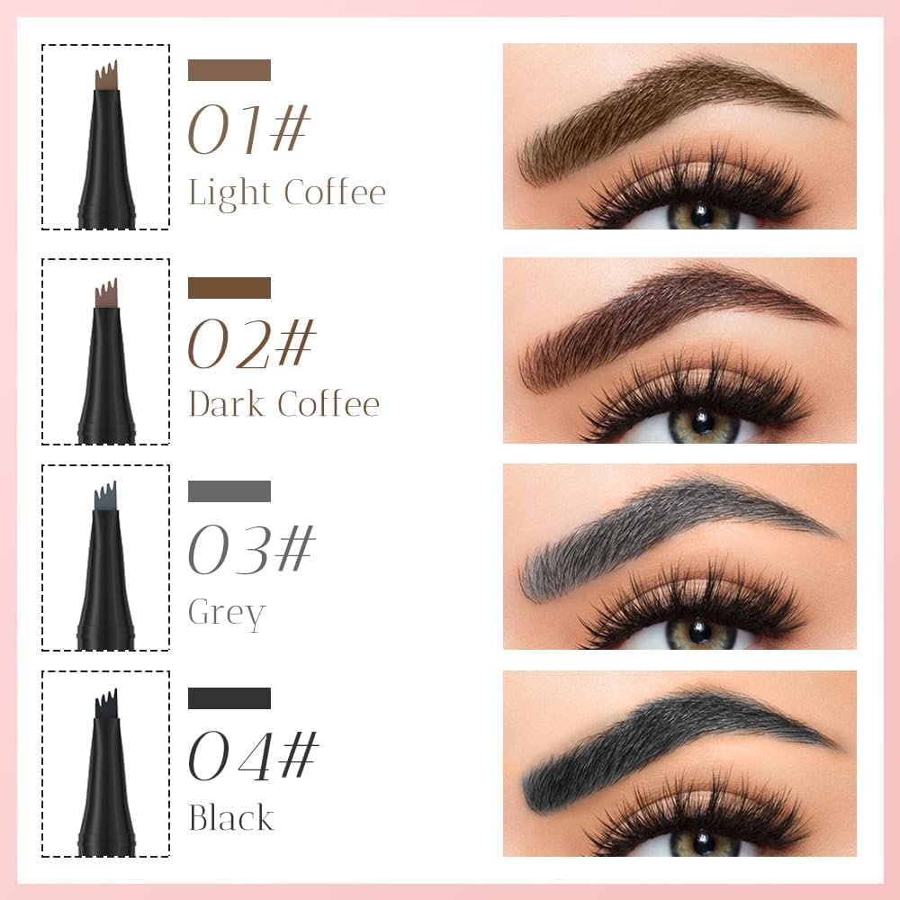 Microblading Eyebrow Pencil, 2025 New Waterproof Eyebrow Pencil, Premium Microblading Eyebrow Pen with 4 Tip, Long-Lasting Natural Magic Eyebrow Makeup Fine Stroke Eye Brow Pen for Women (All-4Pcs)