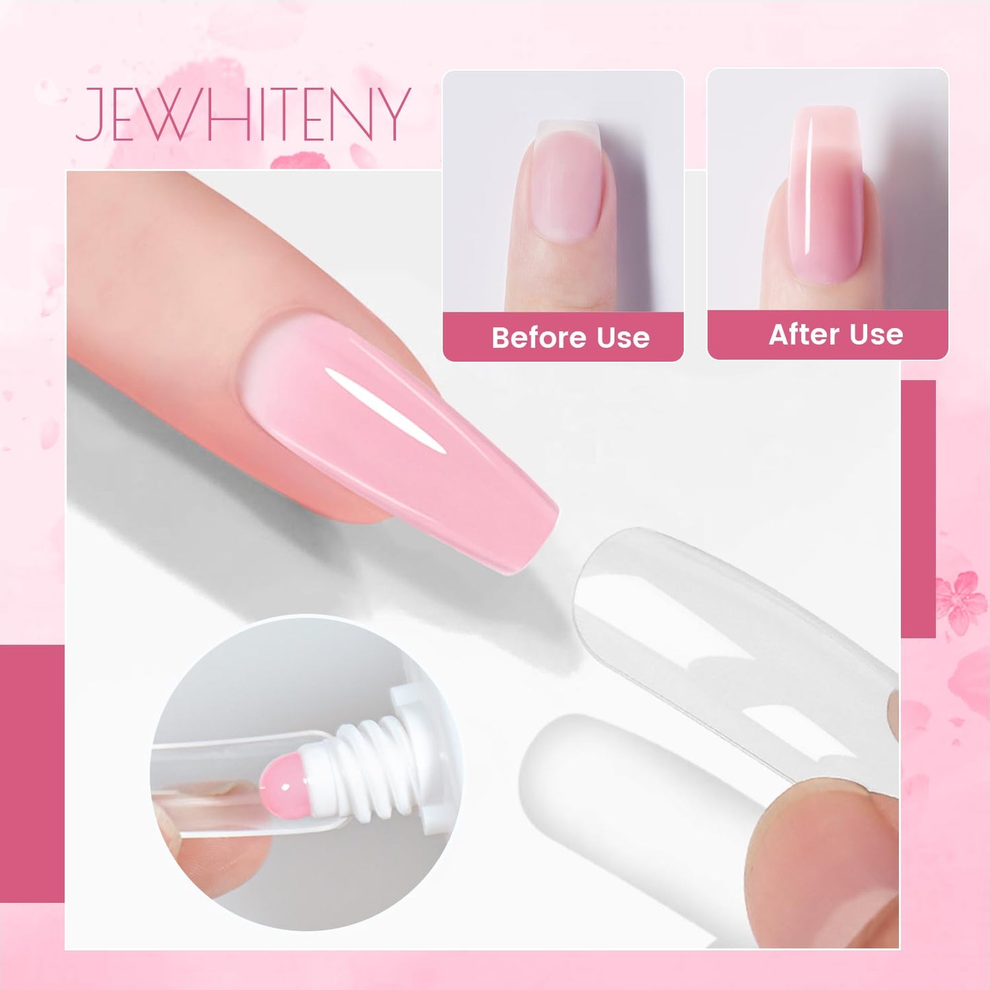JEWHITENY Poly Extension Gel Nail Set Clear White Pink Poly Nail Gel With Base Coat Top Coat for Finger Art and Home DIY French Manicure Need U V Lamp Curing