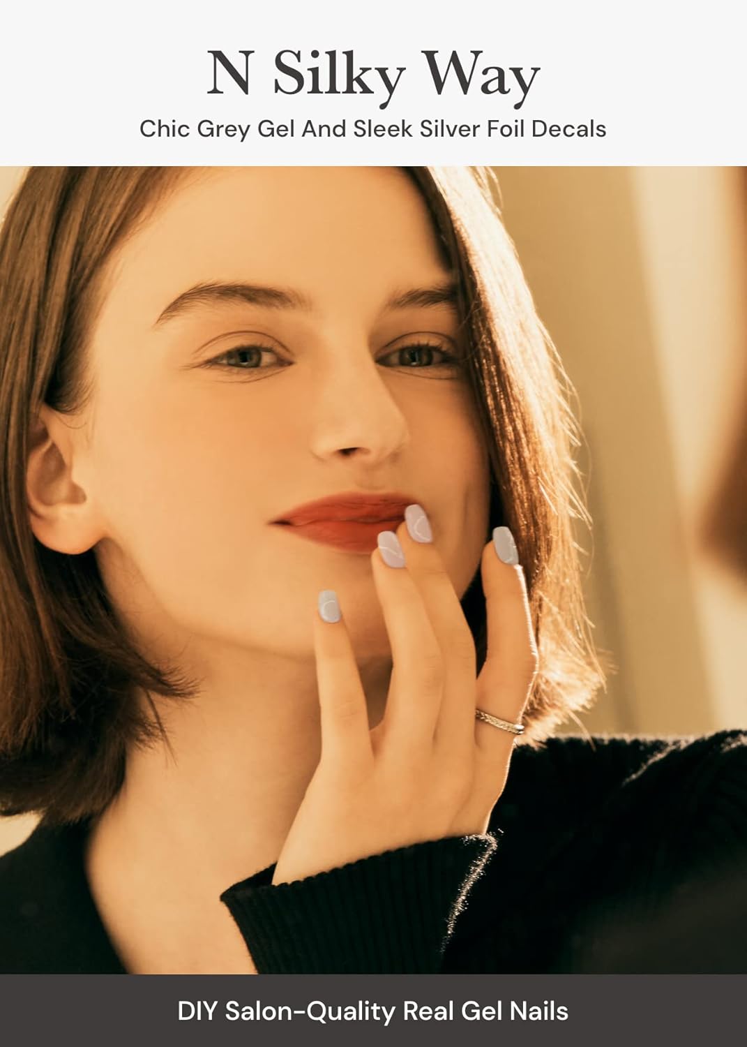 ohora Semi Cured Gel Nail Strips (N Silky Way) - Nude, Metallic, Works with Any UV/LED Lamps, Salon-Quality, Long Lasting, Easy to Apply & Remove - Includes 2 Prep Pads, Nail File & Wooden Stick