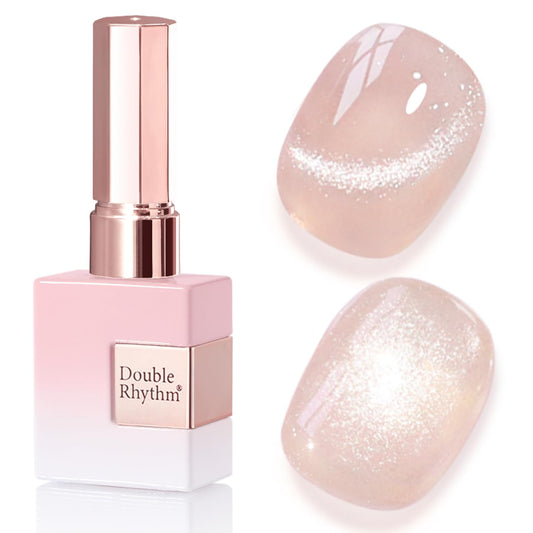 Double Rhythm 0.5 Oz Cat Eye Gel Polish with Magnet Same Color Same Bottle Holographic Glitter Shimmer Translucent Color Salon 15 ML Magnetic Nail Art (Nude Pink-MC1154)