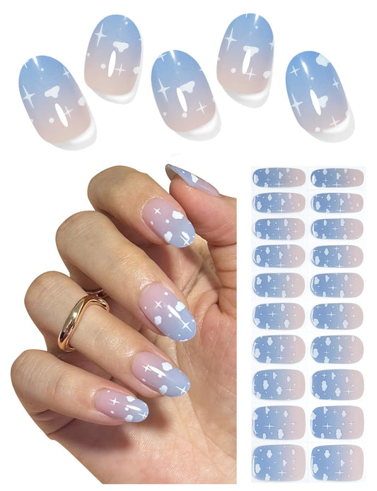 Semi Cured Gel Nail Strips, 20pcs Clound Gel Nail Stickers UV for Home Nails DIY