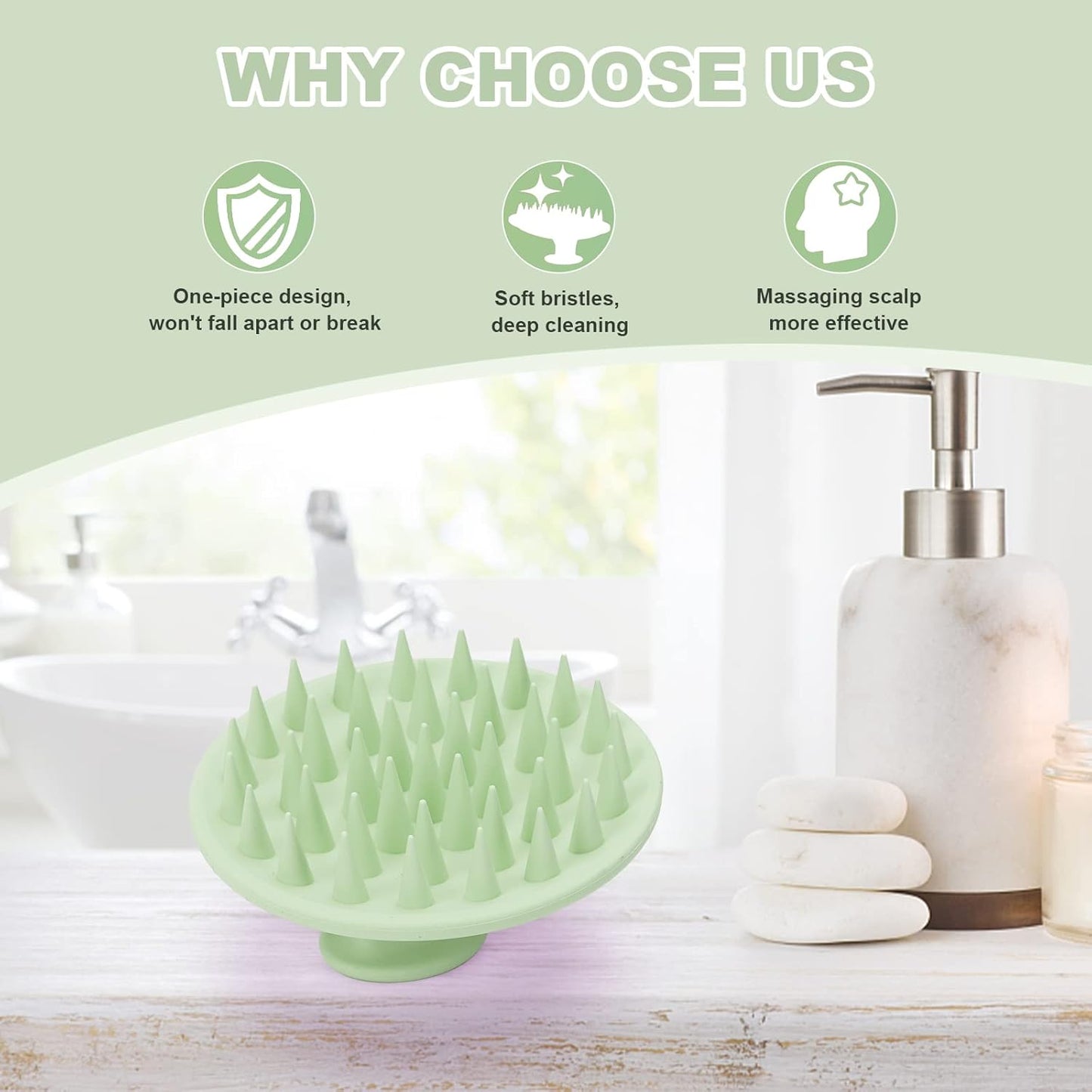 Silicone Scalp Massager Shampoo Brush, Scalp Scrubber for Hair Growth (Grass Green)