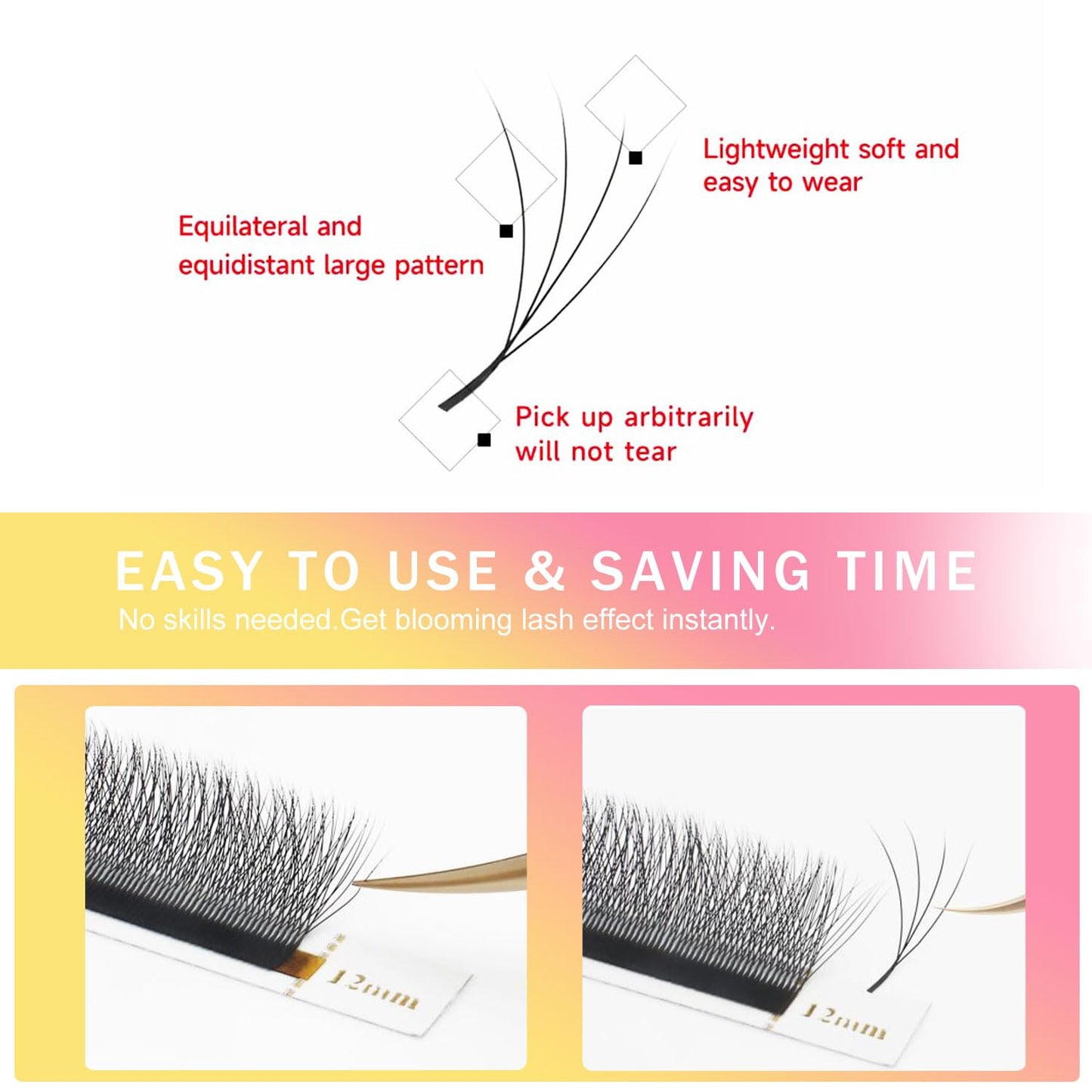 W Lash Extensions Supplies 4D Eyelash Extensions W Shape 0.07mm Thickness D Curl 10mm Premade Fans Easy Fan Lashes Volume Matte Black 12 Rows Crisscross Eye Lashes(W-4D-0.07-D,10mm)