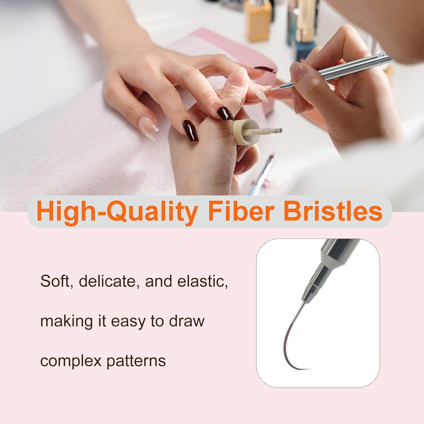 MYR 6Pcs Nail Art Liner Brushes and 2Pcs Nano Nail Files, Metal Nail Art Brushes, Nail Art Pens, Nail Art Tools, suitable for Long Lines, Thin Details, Fine Drawing Sizes 6/9/12/15/18/25mm