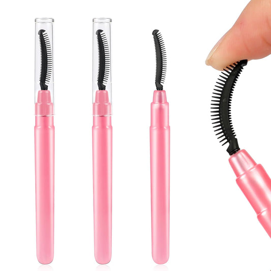 3 Pcs Silicone Lash Definer with Dust Lid Eyelash Comb Mascara Separator Brow Grooming Brush (Pink)