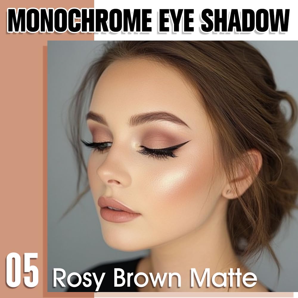 Rosy Brown Matte Eyeshadow Palette for Women, Single Monochrome Eye Shadow Makeup, Shiny Pressed Powder, Blendable Natural sombras para ojos, Holographic,Vegan,Travel -5