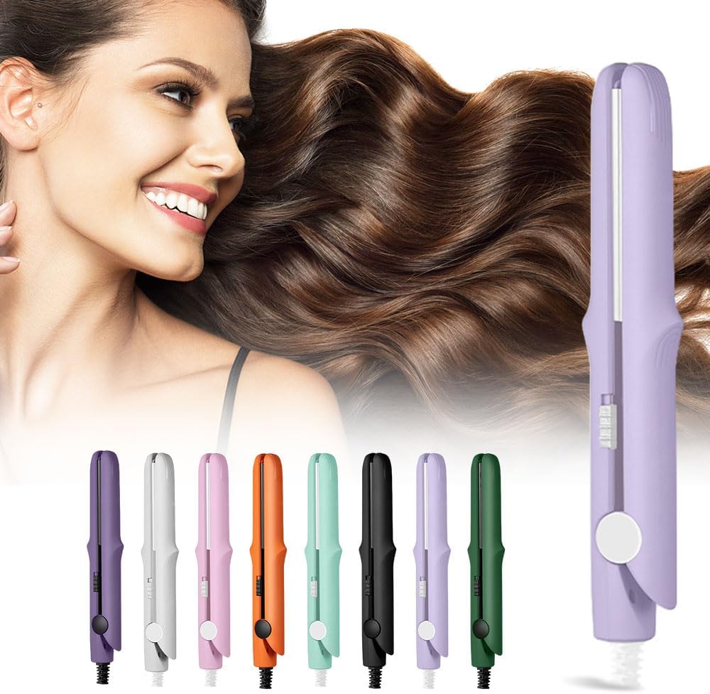 2025 New Mini Dual-Purpose Curling Iron, 2-in-1 Curling Wand Flat Iron Hair Straightener, Travel Curling Iron for All Hair Types (Light Purple)