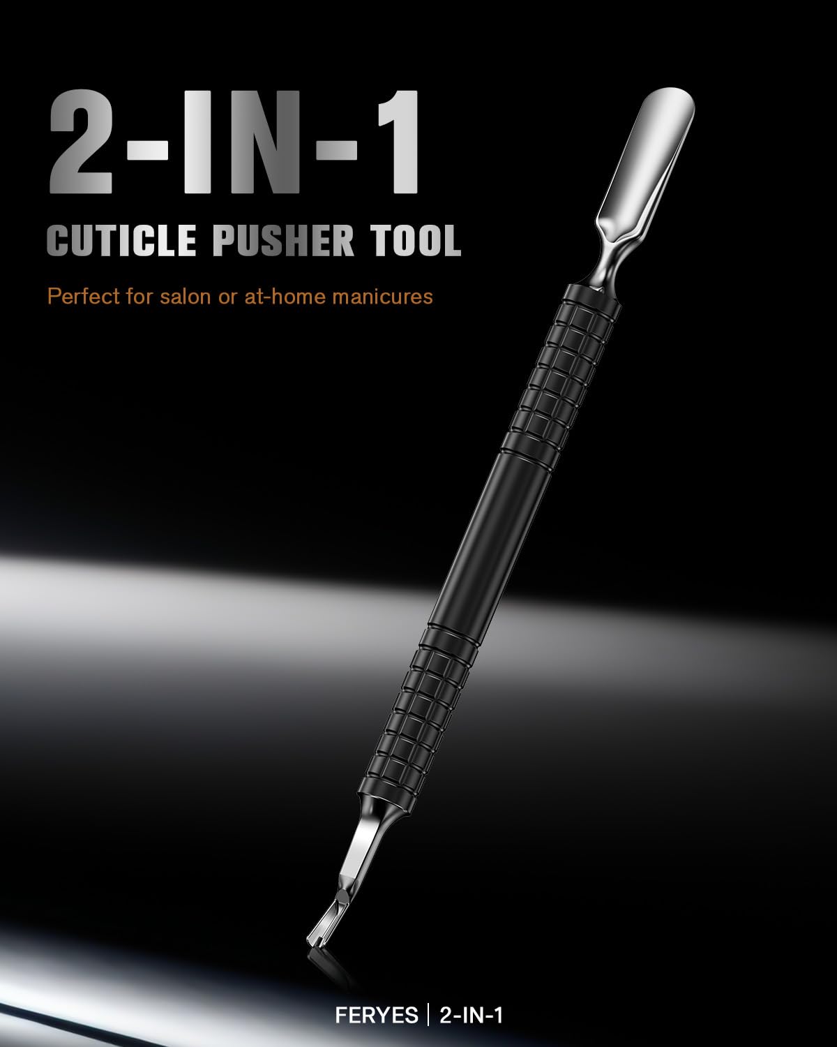 FERYES Cuticle Pusher with Fork, 2-in-1 Cuticle Remover Tool, Upgraded Stainless Steel Cuticle Trimmer Nail Care Tool for Manicures- Black(5.8 Inches）