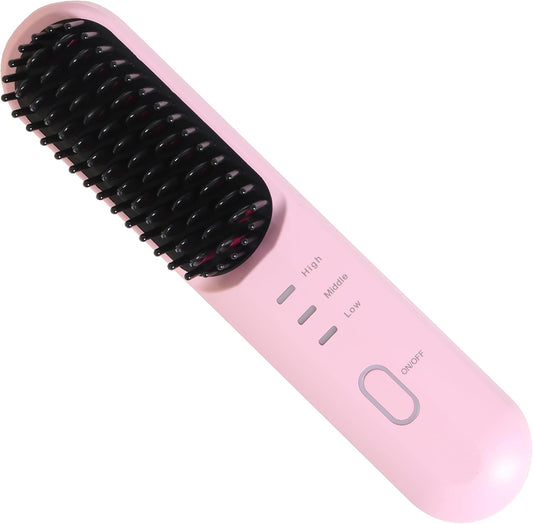 Rechargeable Hot Hair Brush Straightener Heat Pressing Combs Ceramic Electric Straightening Comb, Anti Burn for Natural Black Hair Beard Wigs Holiday Gifts
