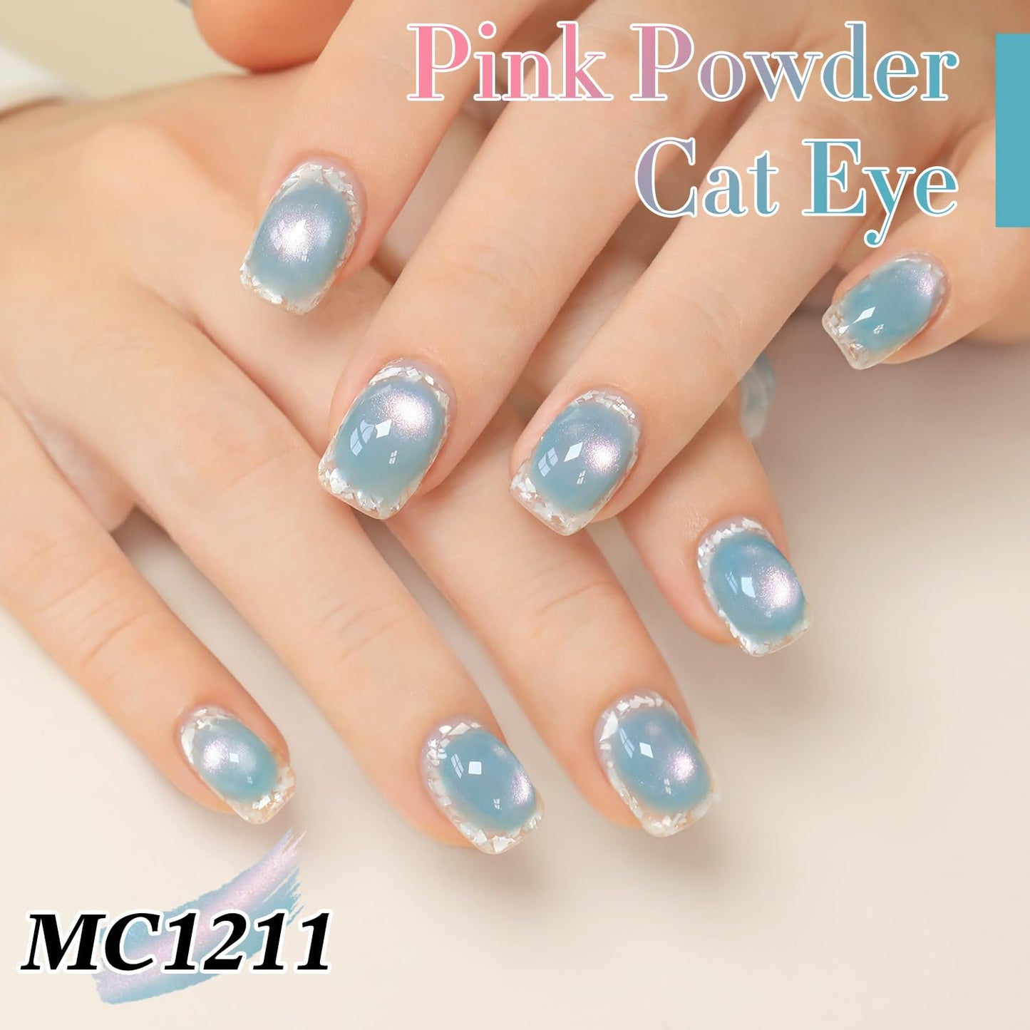 Double Rhythm 0.5 OZ Cat Eye Gel Polish with Magnet 15ML Holographic Glitter Shimmer Translucent Jelly Color Magnetic Nail Polish Salon DIY at Home (Fruit Teal Green-MC1211)