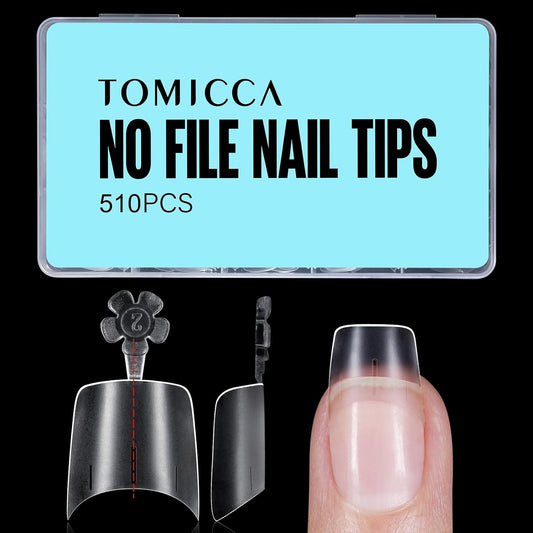 TOMICCA Short Squoval Nail Tips, 510Pcs Acrylic Nails Tips Full Matte, 12 Sizes No C Curve Fake Half Cover Nail Tips for Nail Extension Salon Home DIY