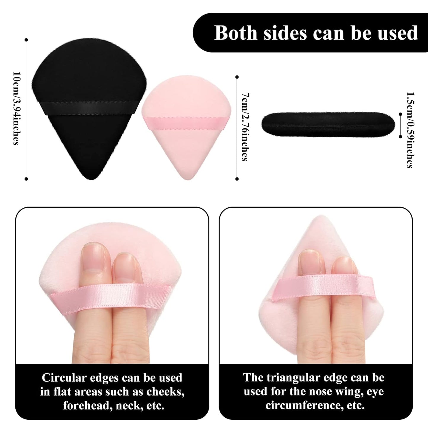Maitys 12 Pieces Powder Puff Triangle Face Makeup Cosmetic for Loose Powder Soft Body Washable Reusable Foundation Sponge Mineral Wet Dry Makeup Tool for Women(Large, Small,Black, Pink)