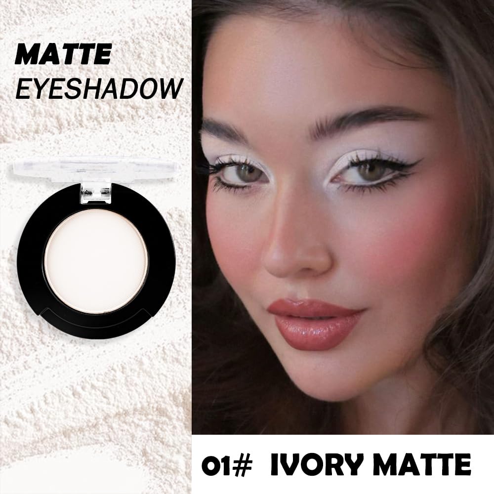 Single Matte Eyeshadow Makeup Palette, Neutral Ivory White Eyeshadows Singles, Monochrome Eye Shadow Palette Makeup for Women, de sombras de ojos, Highly Pigmented Daily Evening Girls Eyeshadow