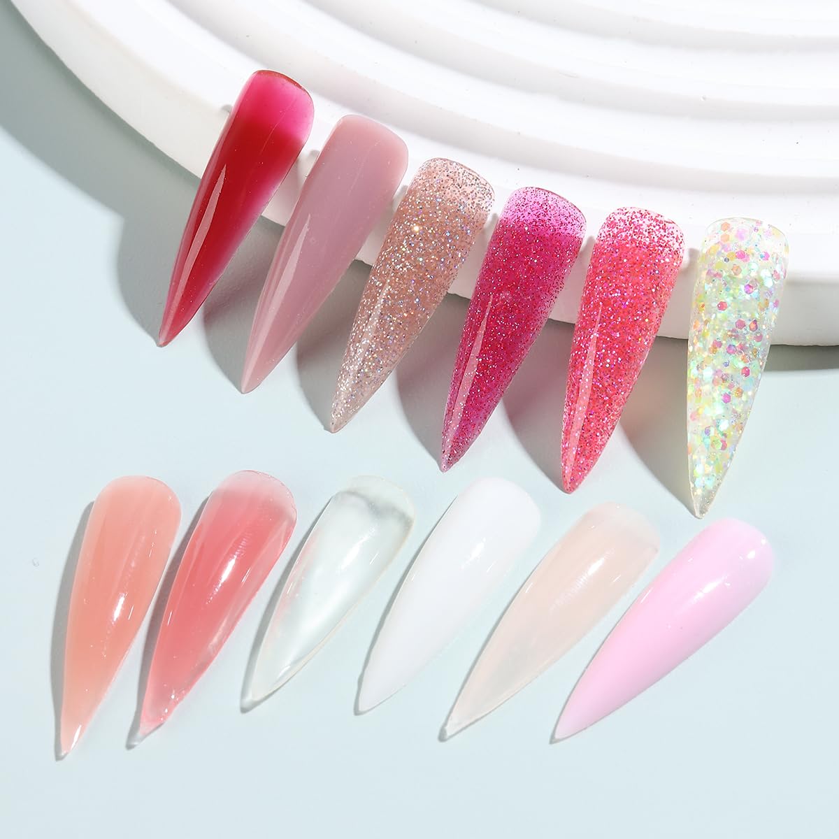 12 Colors Poly Gel Kit, Clear White Nude Pink Shiny Glitter Builder Gel Set, Quick Nail Extension, Professional Salon Supplies