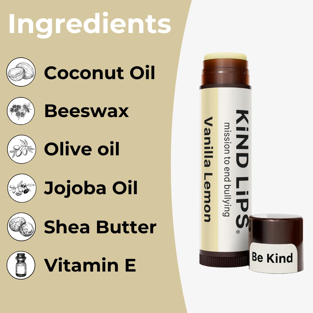 Kind Lips Vanilla Lemon Lip Balm 2-Pack - USDA Organic, Natural Chapstick Alternative for Dry Lips | Gluten-Free, Cruelty-Free