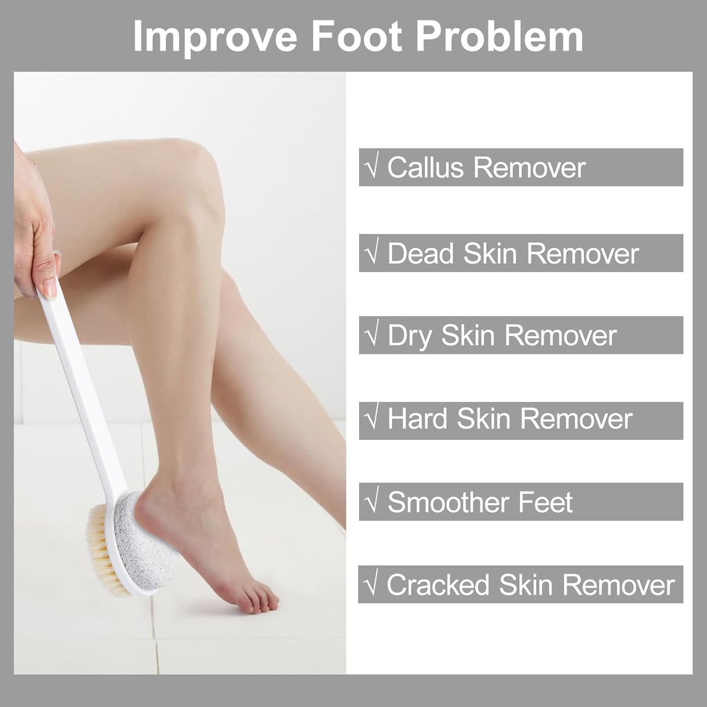 Pumice Stone for Feet with Long Handle (Double-Faced Straight White Handle, Count, 2.00)