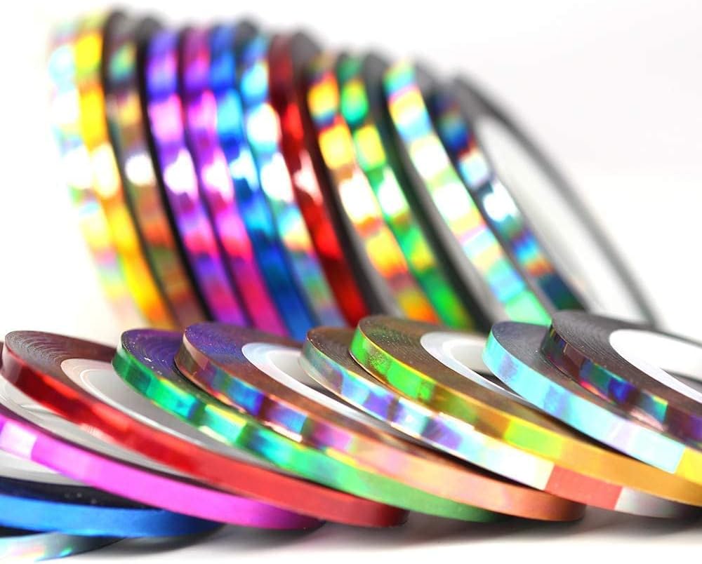 Nail Art Striping Tape Lines Kit 36 pcs 1mm 2mm 3mm Nail Tape Strips for Design DIY Silver Nails Striping Tape Case,Laser Holographic Nail Rolls Chrome Striping Tape Line