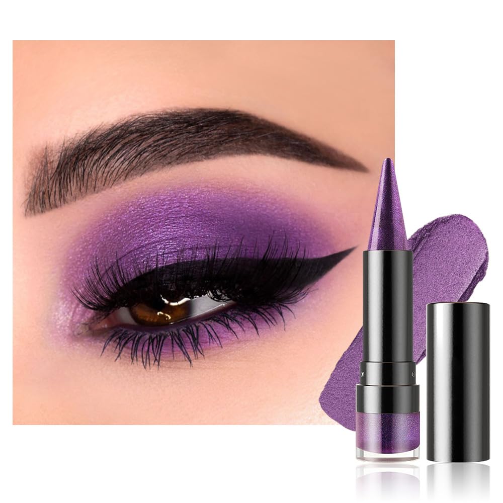 BINGBRUSH Glitter Eyeshadow Stick & Eyeliner Pencil, 4-in-1 Metallic Shimmer Cream Eyeshadow, Long-Lasting Waterproof Eye Brightener, Highly Pigmented Eye Makeup, Easily Blendable(#04-Violet Spark)