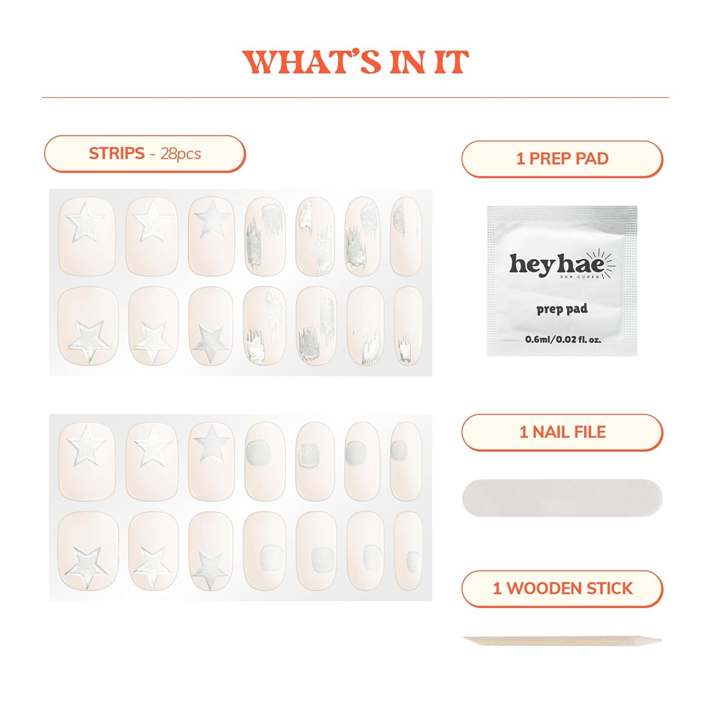 Semi Cured Gel Nail Strips | No LED Lamp Needed | Glitter, White, Spring | Easy Apply & Remove, Salon Quality |Includes 28 Strips, 1 Prep Pads, Nail File & Wooden stick - Hey, Lunch & Pictures?