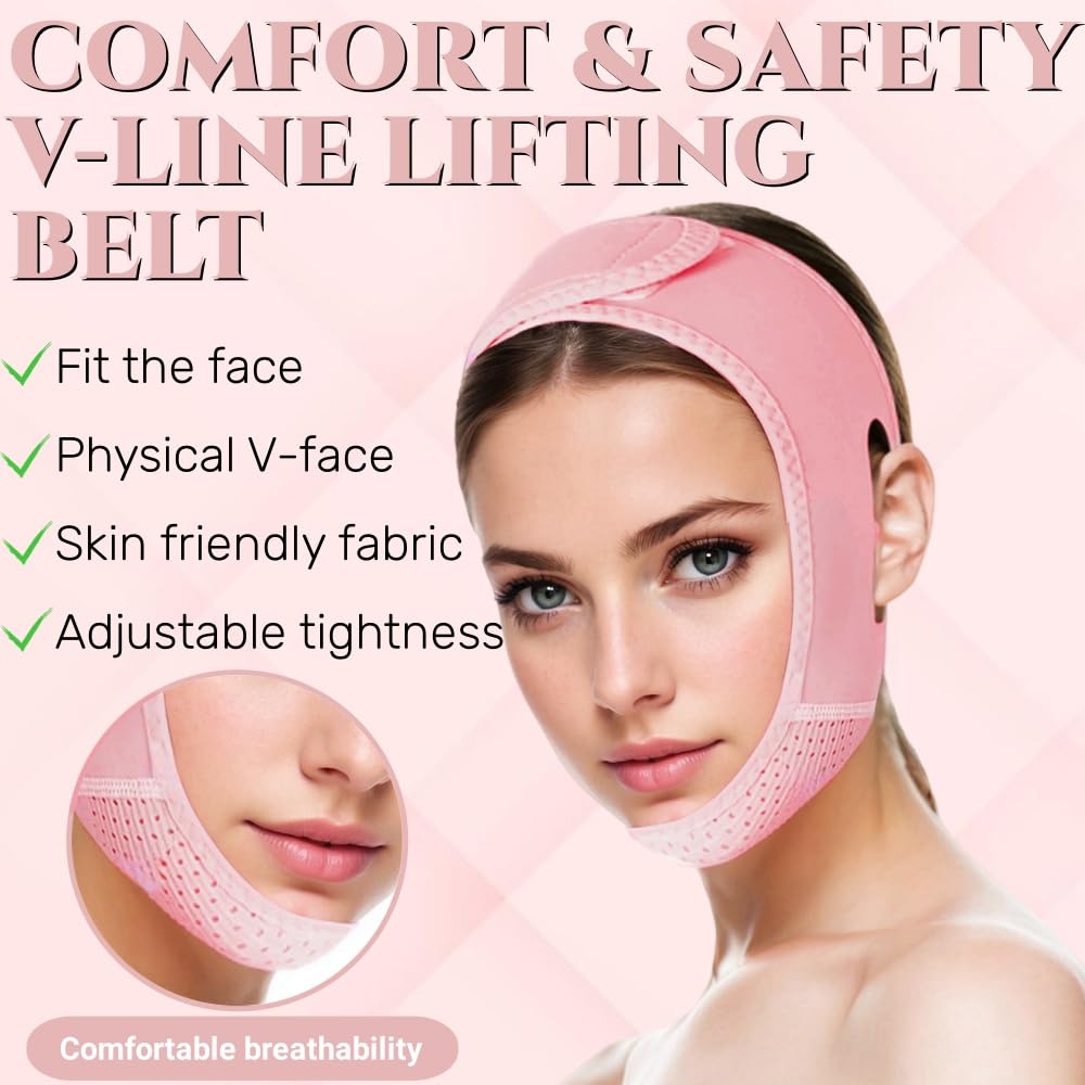 V Line Lifting Mask Chin strap for sleeping, V Line Lifting Mask for Women,Jaw Exerciser，Medium,Pink