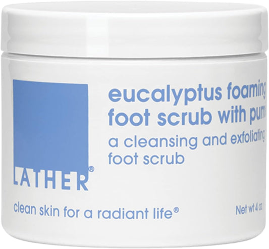 LATHER Foot Scrub with Pumice Stone - Gentle Exfoliating Foaming Foot Scrub for Skin - Cracked Heel Repair for Smooth, Soft Feet - Pedicure Foot Spa | 4 Oz