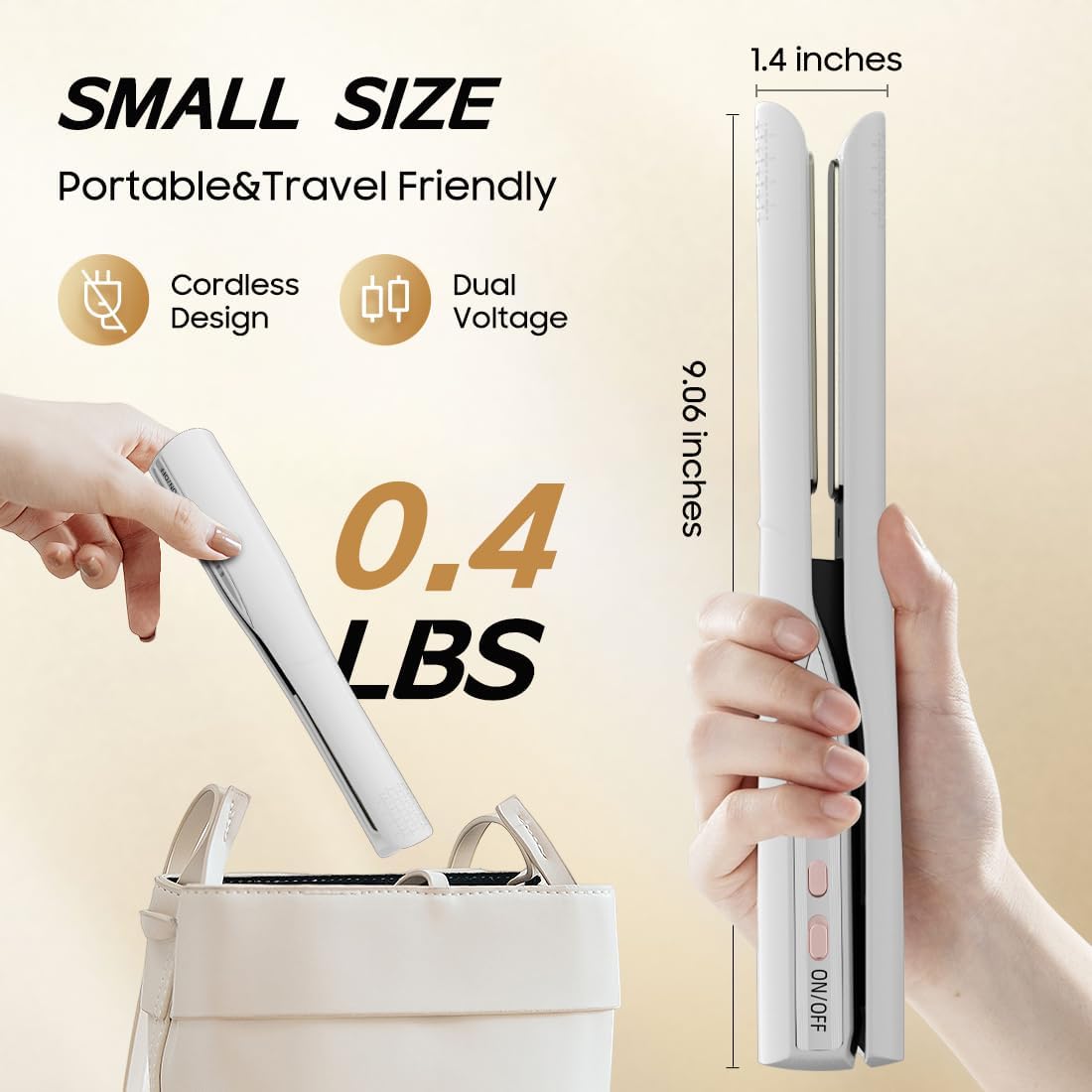 Cordless Hair Straightener and Curler 2 in 1, Fast Heating Cordless Flat Iron, Ultra-Light Portable Straightener for On The Go, Anti-Scald Design with USB-C Charging& Negative Ion (White)