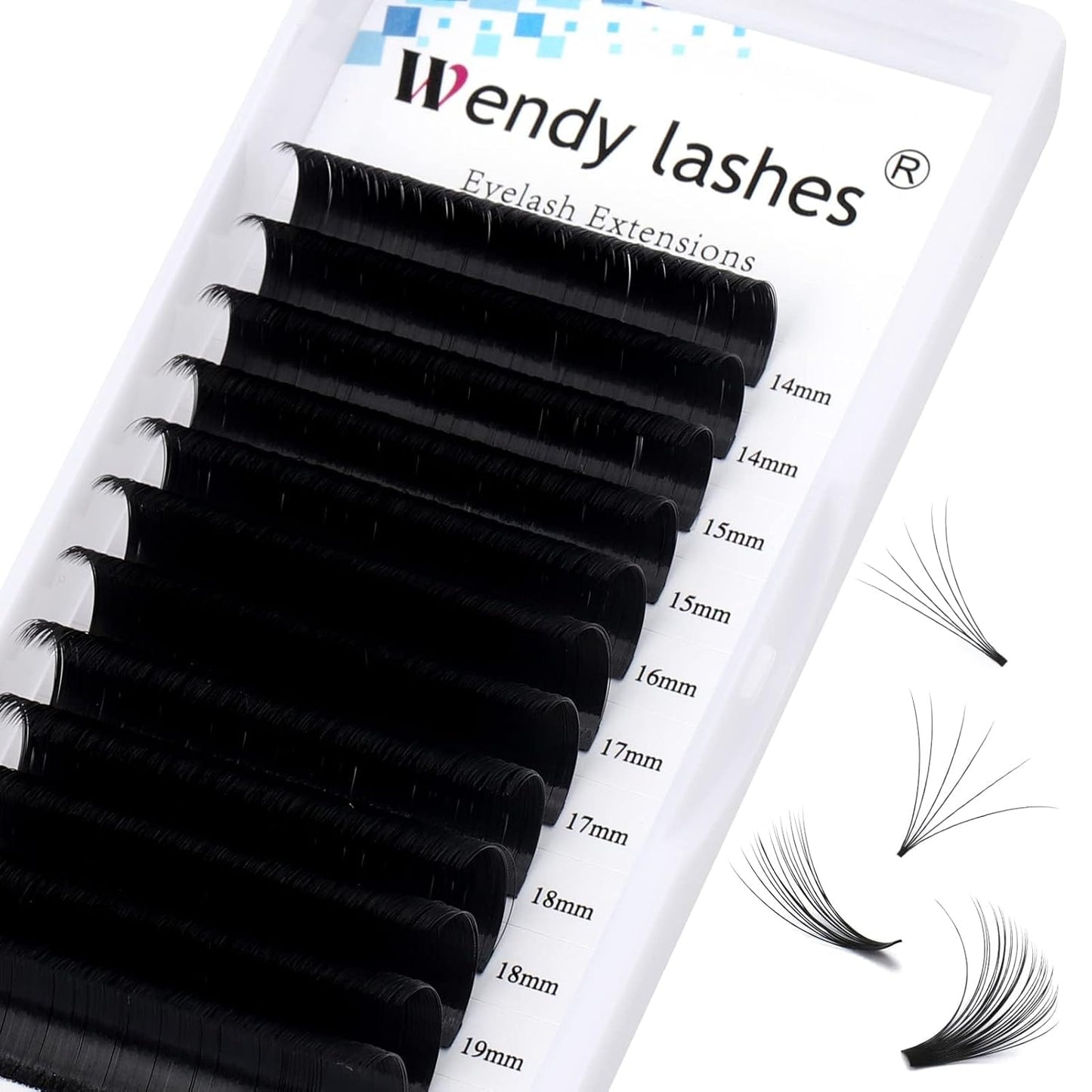 Easy Fan Volume for Lash Artists: Wendy, Handmade Fans for Eyelash Extensions, Self Fanning, Blooming, Black, D Curl, 0.07mm, 14-20mm, KH126