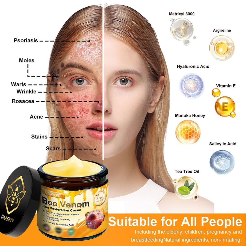 2PCS Bee Venom Skin Restoration Cream, Bee Venom Skin Treatment Cream, Effectively Reducing Blemishes & Comprehensive Moisturizer for All skin Types