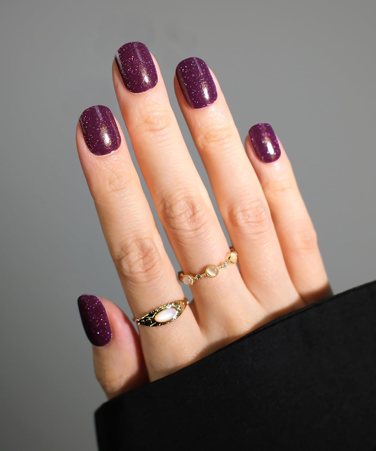 Glitter Nail Polish Strips, 32 Pcs Salon Quality Gel Nail Stickers, Long Lasting Wraps Easy to Use & Remove (Glitter Dark Magenta)