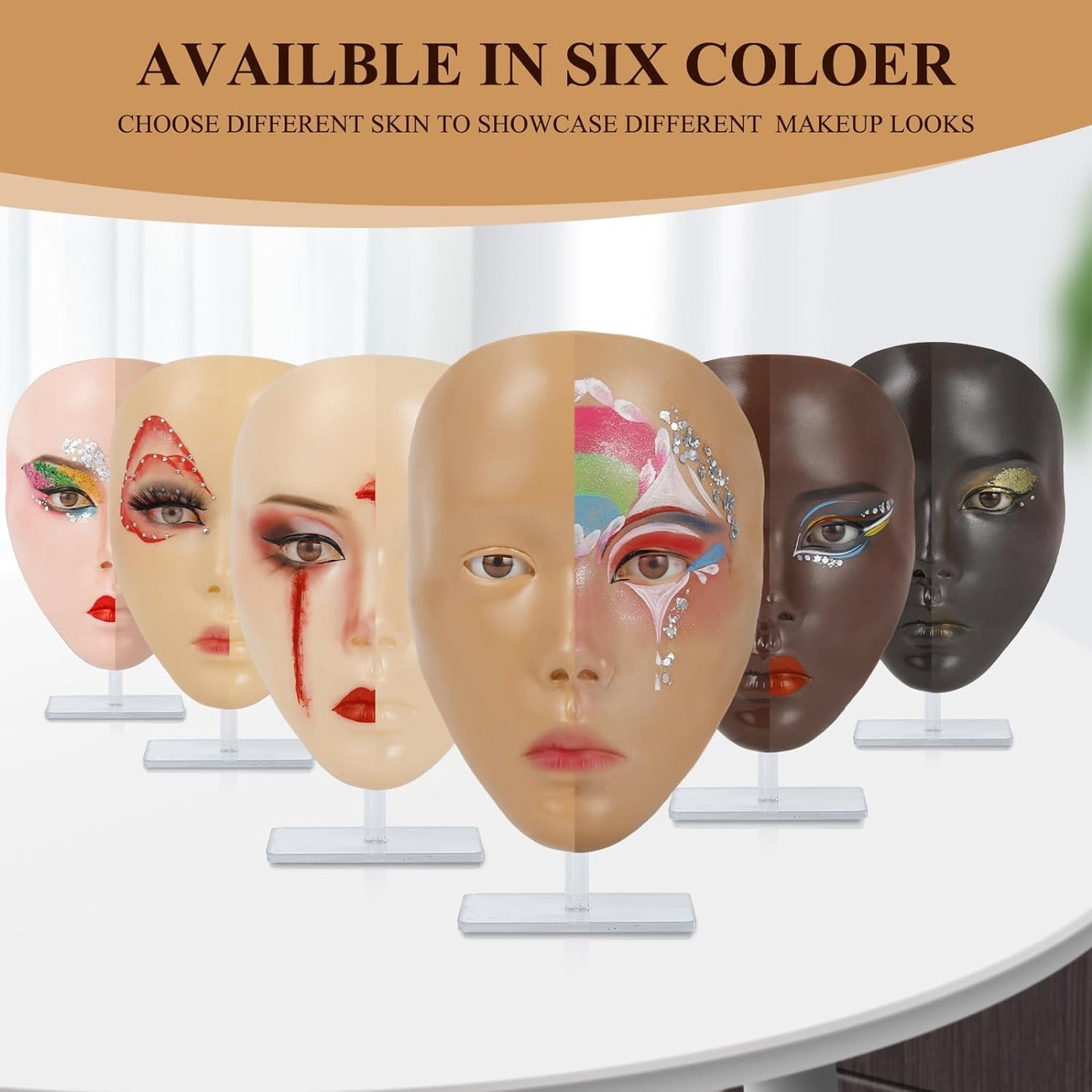 Make Up Practice Face, Face Painting Mannequin Head with Stand, 5D Reusable Silicone Face Practice Board, Mannequin Head for Makeup with Makeup Kit, Practice Face for Makeup Artist & Beginner, Brown