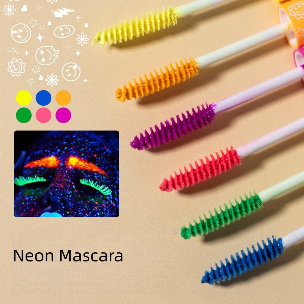 6 Colors Fluorescent Mascara, Glow Colored Mascara, Parties, Weddings, Stage Use, Party Night, Halloween Christmas Parties, High Pigmented, Apply to Eyelashes/Eyebrows/Hair (Green)