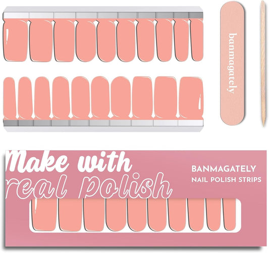 Nail Polish Strips, 20Pcs Salon Quality Gel Nail Stickers, Easy Long Lasting Wraps for Short Nails no UV Light Needed (Pink)