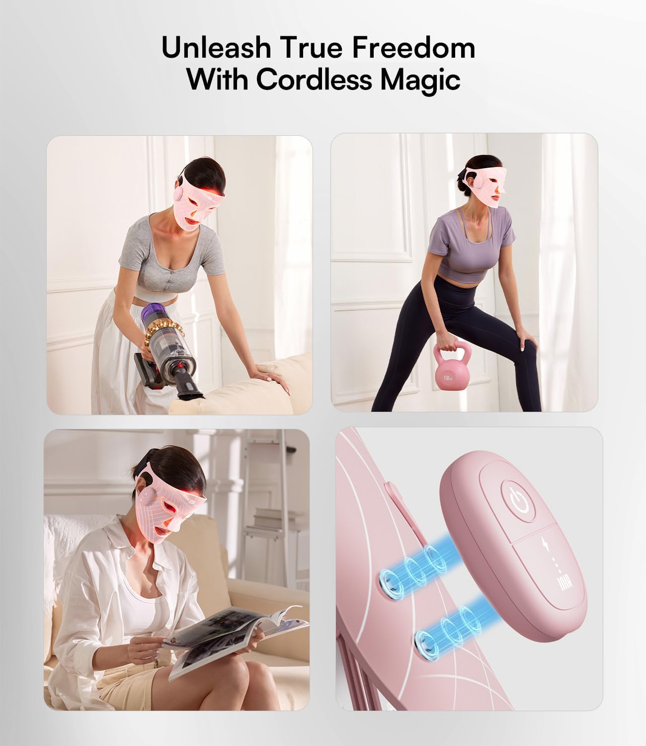 INIA Red Light Therapy Mask for Face, Glow Wireless LED Face Mask Light Therapy with Near-Infrared Red Light (NIR), Rechargeable and Ergonomic Design for Home & Travel