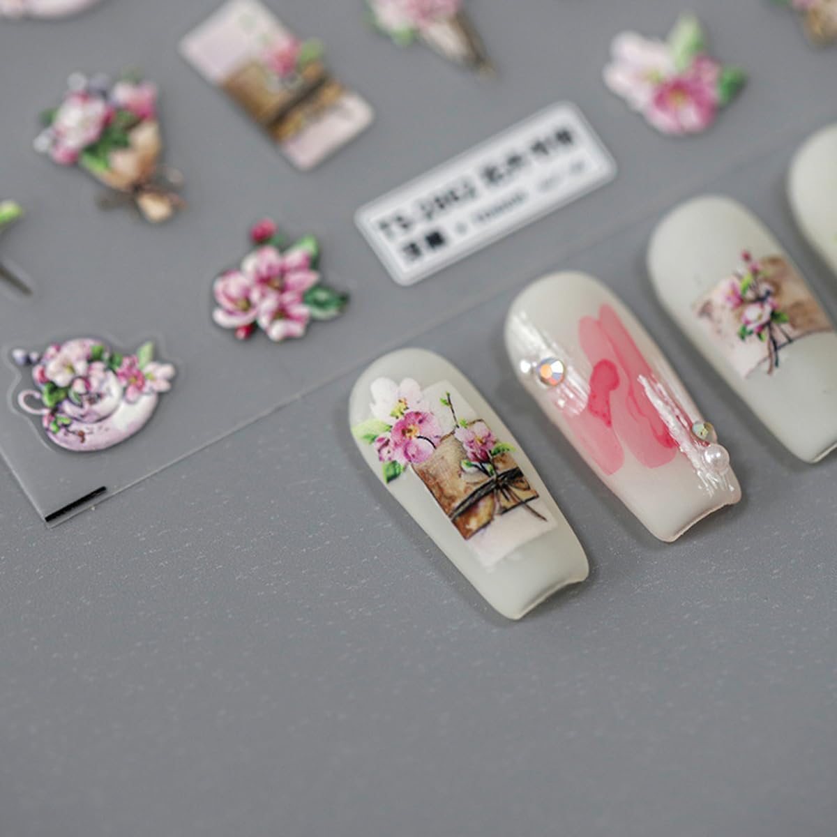 5D Embossed Flower Nail Stickers for Nail Art Letter Floral Nail Decals Retro Stickers for Nails Designs Self Adhesive Nail Art Supplies & Decorations for Women Girls 1 Sheet