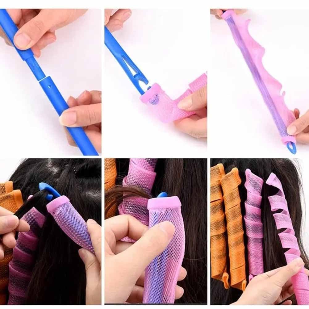 Heatless Hair Curling Set Magic No Heat Spiral Hair Curls Portable DIY Rollers Styling Kit Durable Beauty Makeup(10pcs*21.7in)