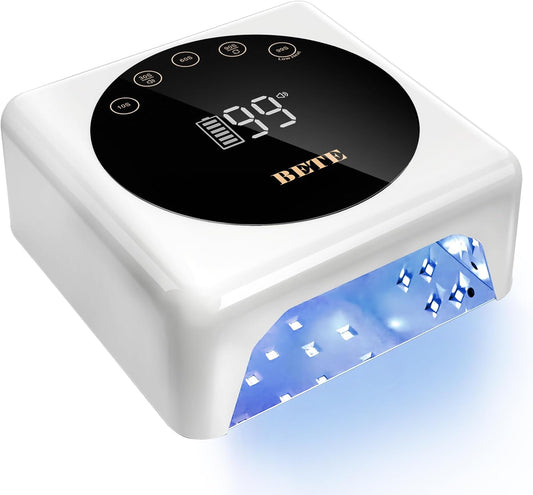 BETE Cordless LED Nail Lamp, 78W Rechargeable UV Nail Light, Intelligent Infrared Sensor and LCD Display Curing Nail Lamp, Portable Nail Dryer Gel Polish Light with 5 Timer Setting White