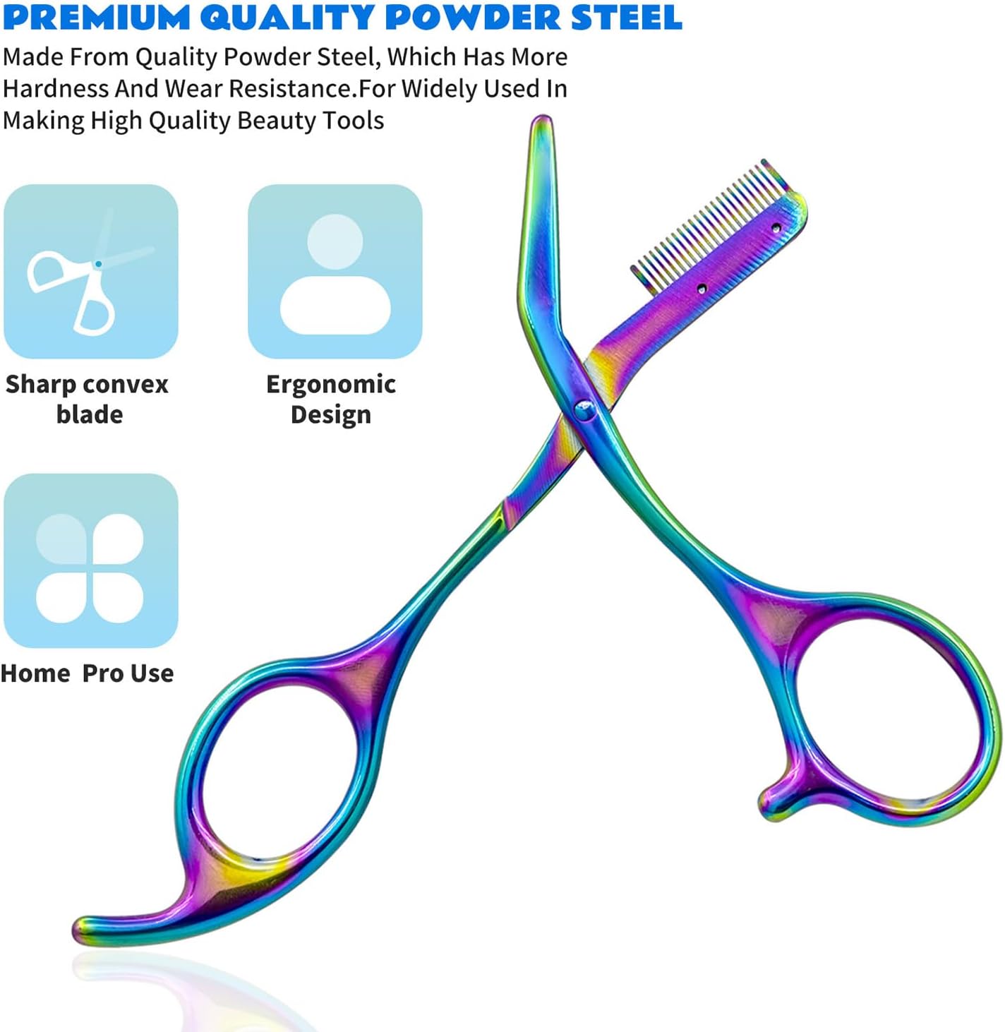 Eyebrow Scissors with Comb - Stainless Steel Eyebrow Trimmer for Women and Men, Facial Grooming Scissors Kit, Professional Precision Eyebrow Trimmer,Perfect For Gifts for Men and Women,Rainbow