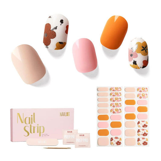 NAILOG Semi Cured Gel Nail Strips, 34 pcs Salon-Quality Stickers, Long Lasting Wraps with Soft Gel Finish | Waltz of The Flowers