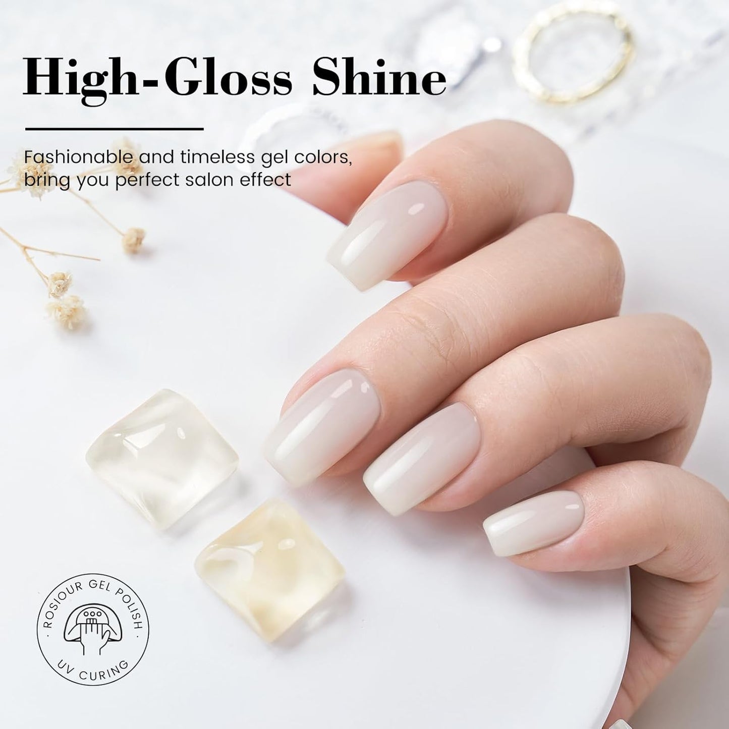 HEMA and TPO Free Milky White Gel Nail Polish - 18 ML Nude Sheer White Nail Polish Gel for Women Girls Gift, Long Lasting Jelly Clear Petal Cream Color Soak Off Cured for Home Nail Art Salon DIY
