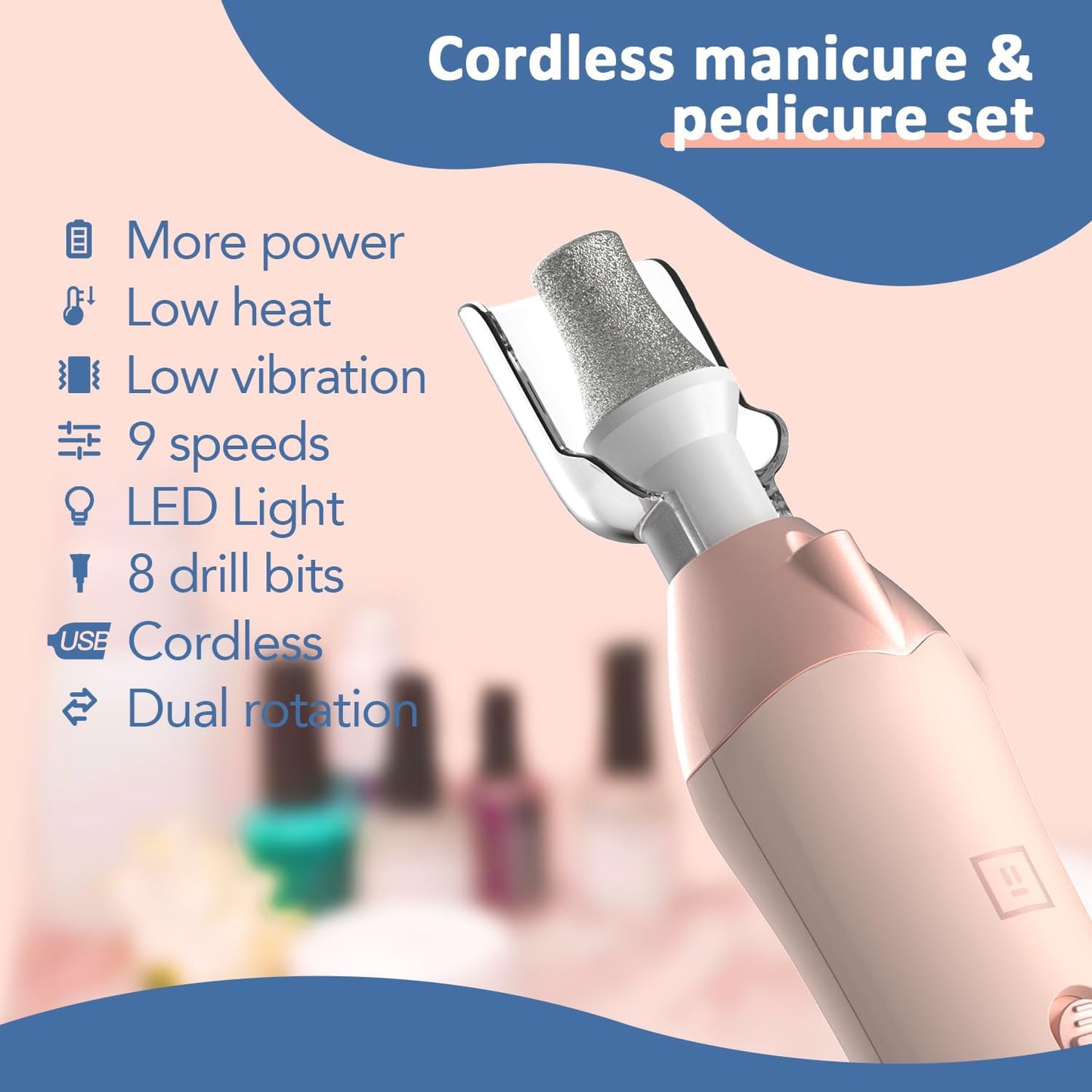 Callus Remover for Feet, Electric Foot Callus Remover - 8 Grinding Heads, 9 Speeds, Rechargeable Foot File - Professional Pedicure Tool for Hard Skin, Calluses & Cracked Feet