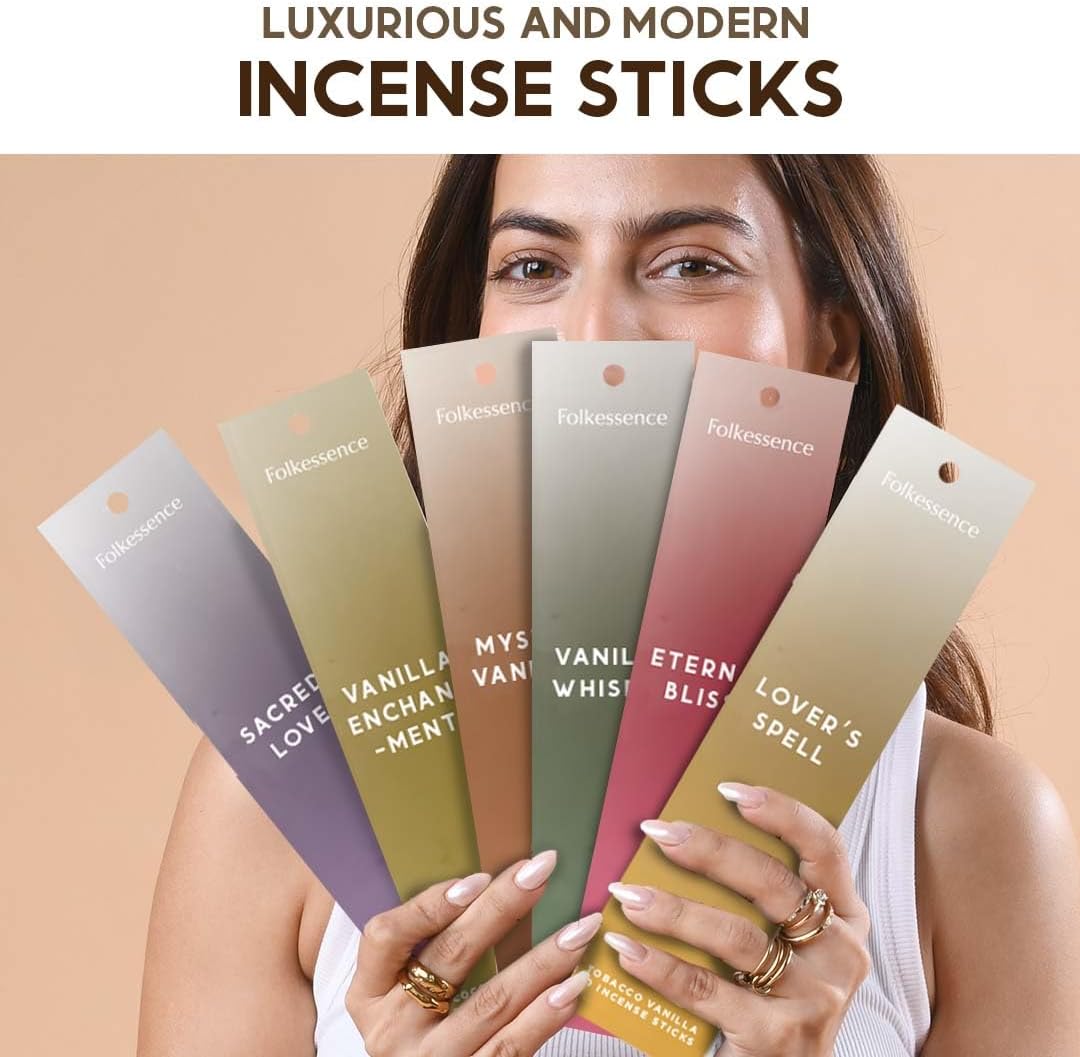 Folkulture Incense Sticks with Holder for Gift | Set of 6 (120 Fall Insence-Stick) | Organic Fall Scents with 45 Mins Burn Time | Vanilla Incense-Set | Lavender Incienso | Non Toxic Inscents-Sticks