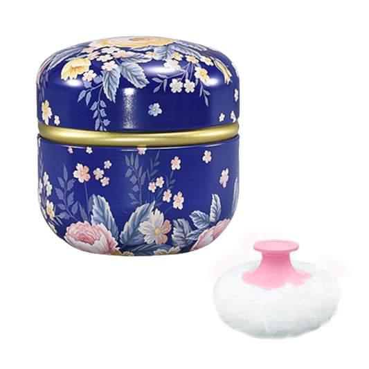 Body Powder Puff and Container for Dusting Powder, Women Powder Puff and Powder Case for Bath and Travel (Dark Blue)
