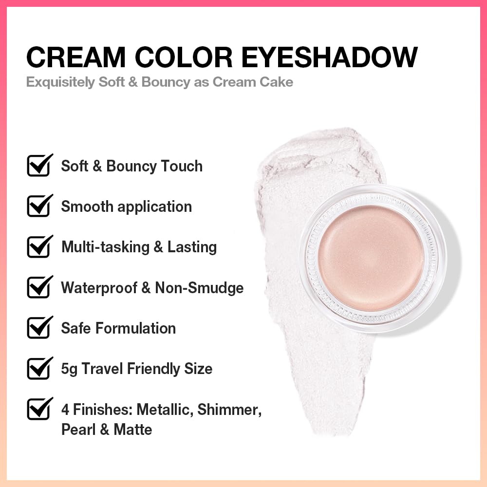 evpct Single Cream Eye Shadow Palette Pot Makeup for Older Women, Purity Pearl Translucent Shimmer Glitter Metallic Monochrome Cream to Powder Eyeshadow Palette Eye Brightener, Waterproof Blendable