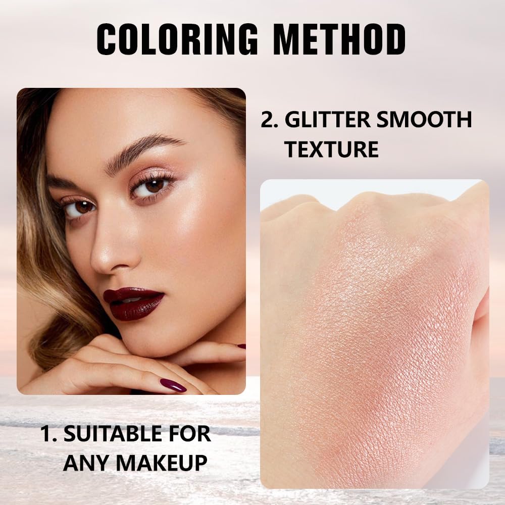 Champagne Gold Glitter Eyeshadow – Shimmer Eye Shadow, Daily Waterproof Long-Lasting Eyeshadow Powder Palette for Women Neutral Eye Makeup sombras para ojos (03)