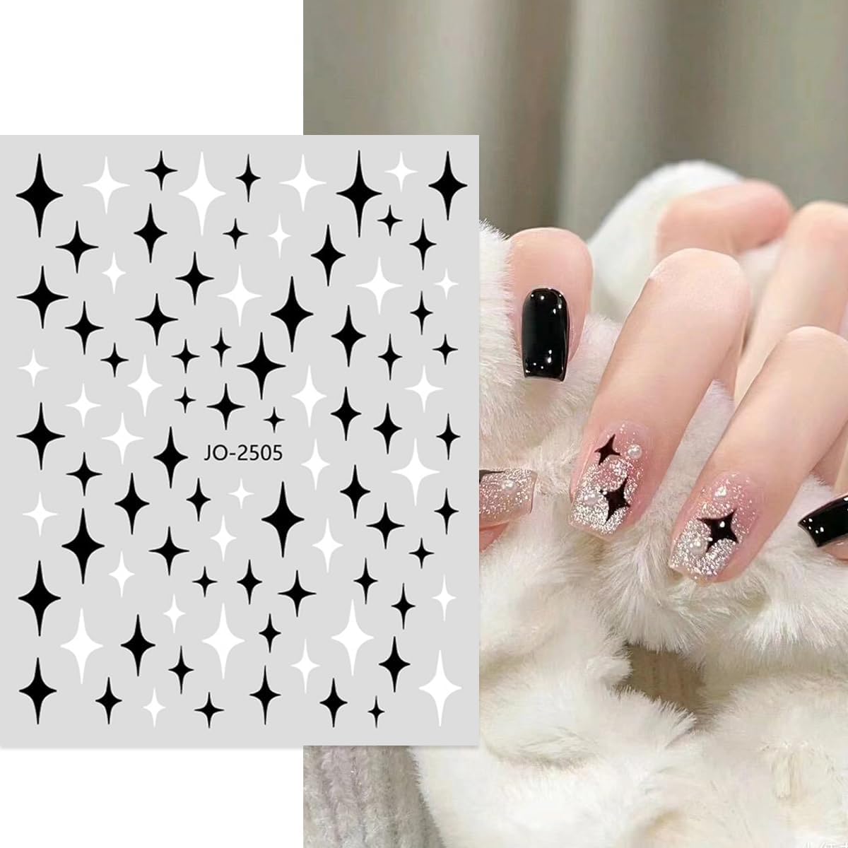 6 Sheets Black White Nail Art Stickers Star Nail Stickers Valentines Heart Nail Decals Cute Bow Hollow Out Hearts Stars Nail Design Sticker for Nail Art Decor 3D Starlight Bow Nail Supplies Charms DIY