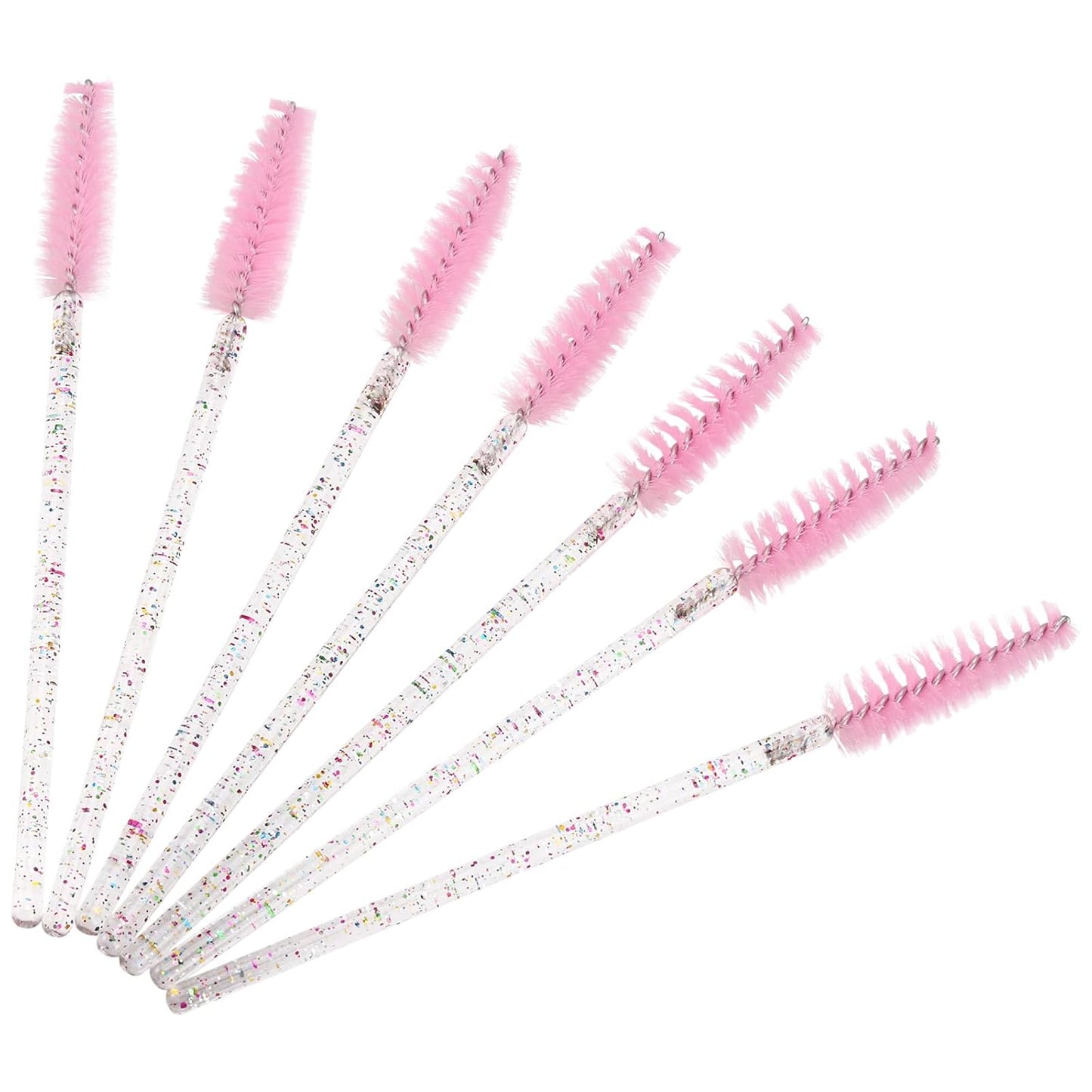 BTYMS 100 Pieces Crystal Eyelash Mascara Brushes Spoolie Brush Lash Wands Applicator Disposable Eyebrow - Light Pink