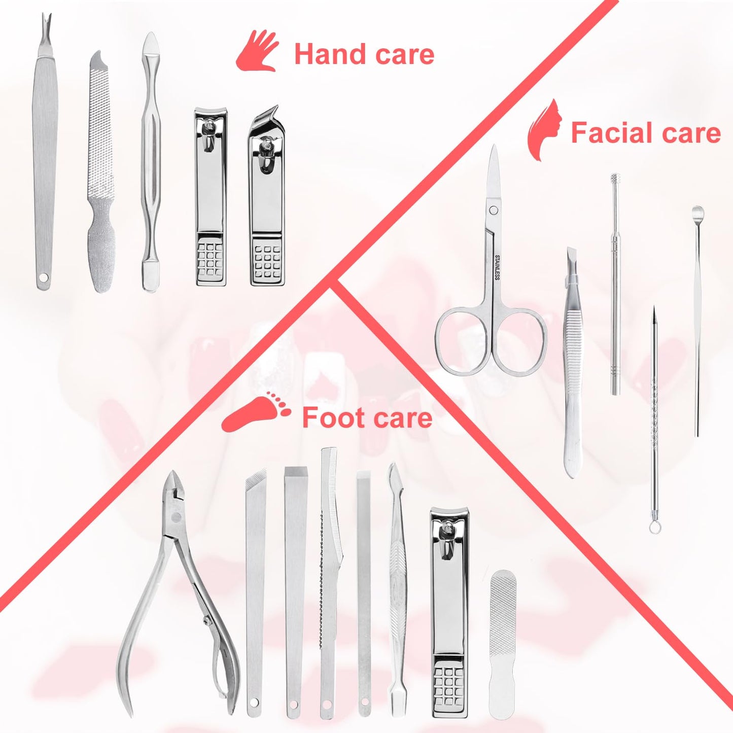 Yougai Manicure Set 18 in 1 Nail Clippers, Stainless Steel Professional Grooming Kits, Nail Care Tools Pedicure kit with Luxurious Travel Case