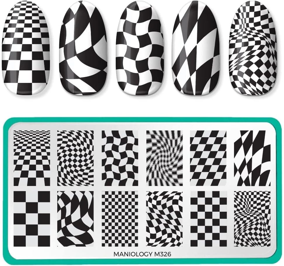 Maniology Checkmate Nail Stamping Plate | Chessboard-Inspired Manicure Designs, Checkered Nail Art DIY Patterns - Reusable, Rectangular, Stainless Steel Nail Art Template