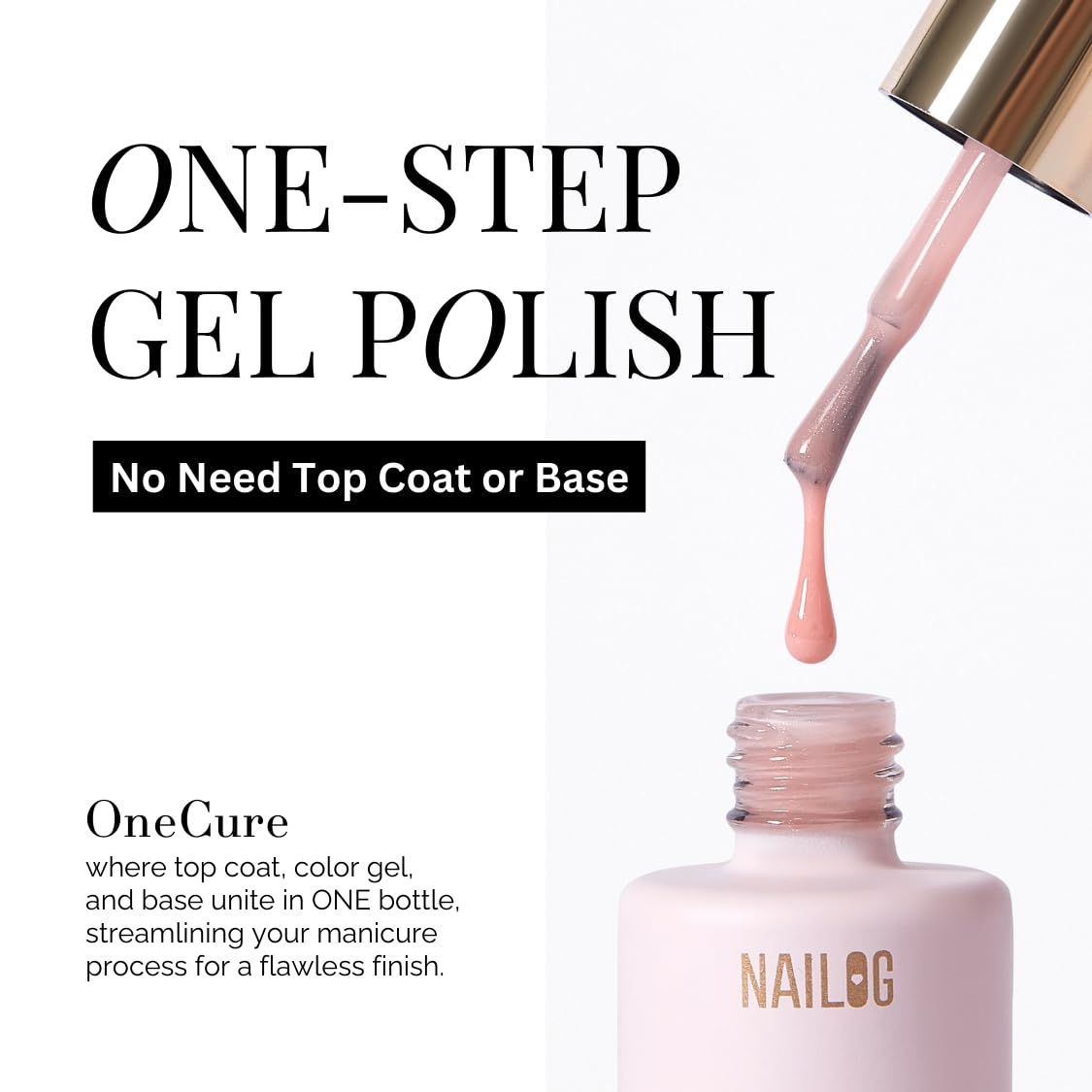 NAILOG One Step Beige Gel Nail Polish 12ml Top Coat Color Gel Base 3-In-1 Formula Soak Off UV Gel Polish for Home DIY & Gifting | Almond Beige
